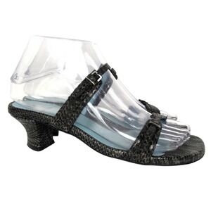 THIERRY RABOTIN Kitten Heel Shoes Sz 36.5 /‎ 6.5  Black Snake Adjustable Italy